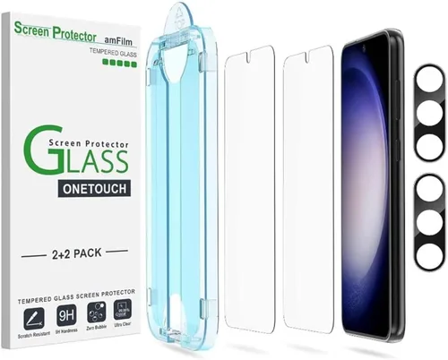 Vista 12 de amFilm OneTouch - Protector de pantalla para Samsung Galaxy S22 5G de 6.1 pulgadas, dureza 9H con protector de lente de cámara, más fácil