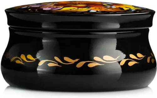 Vista 3 de UA Creations - Joyero redondo pequeño con flores sobre laca negra diseño floral
