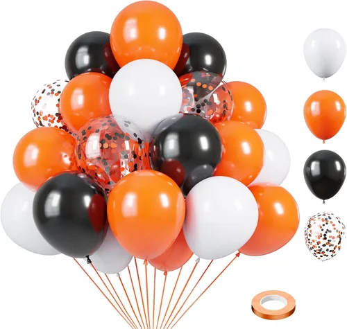 Vista 14 de Globos rosa y naranja, 55 globos de color rosa claro de 12 pulgadas, globos de confeti rosa y naranja para baby shower, cumpleaños, boda