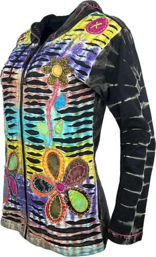 Vista 44 de Agan Traders Chaquetas bohemias con cremallera para mujer, con parches de teñido anudado, sudaderas ligeras con capucha para mujer 2025