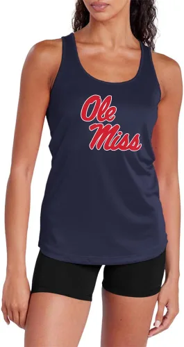 Vista 326 de Camiseta deportiva sin mangas oficial de NCAA Collegiate para mujer, con espalda cruzada, colección con logotipo primario