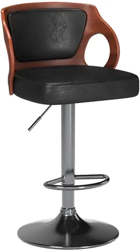 Vista 5 de Homall Taburetes de bar de madera curvada de nogal, altura ajustable, taburetes de bar modernos de cuero con respaldo de vinilo, taburetes de bar