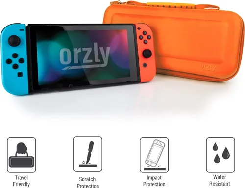 Vista 6 de Orzly Carrying case for Nintendo Switch OLED and Switch Console - Orange Protective Hard Portable Travel case Shell Pouch for Nintendo Switch
