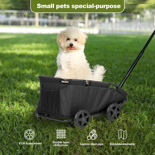 Vista 8 de Mini cochecitos para perros para mini mascotas, carritos de compras multifuncionales plegables con mango extensible, cojín integrado y cuerda