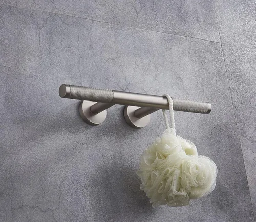 Vista 4 de Reposapiés de ducha, reposapiés de ducha de níquel cepillado para afeitarse las piernas, barra de latón moleteado para baño/spa montaje en pared