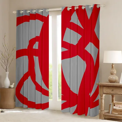 Vista 2 de jejeloiu Cortinas grises y rojas para dormitorio, sala de estar (2 paneles, 38 x 45 pulgadas), cortinas opacas con rayas geométricas, cortinas