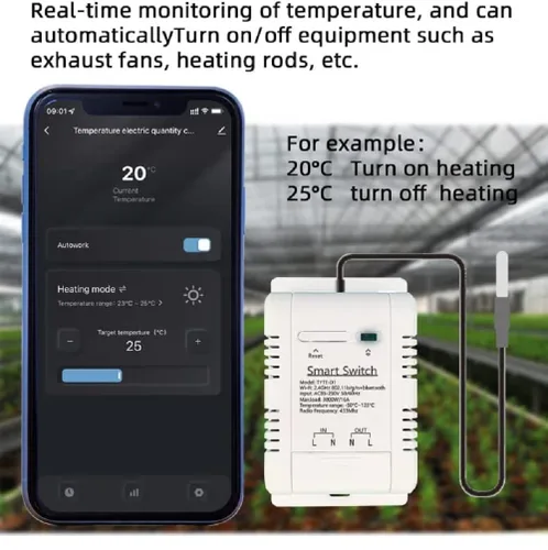 Vista 3 de Módulo de sensor de controlador de temperatura WiFi, aplicación Tuya, control remoto inalámbrico de 16 A, interruptor inteligente con monitoreo