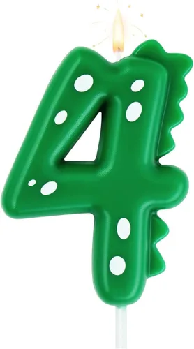 Vista 10 de Vela de cumpleaños verde 0, velas de dinosaurio de 2.76 pulgadas con número de fiesta temática para pastel