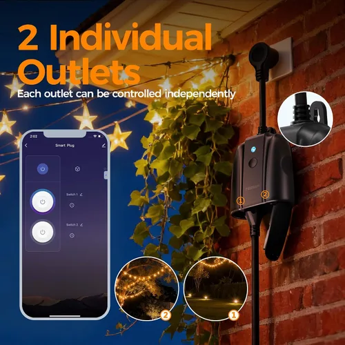 Vista 9 de Enchufe Inteligente para Exteriores Impermeable, TESSAN Enchufe WiFi Inteligente Compatible con Alexa, Google Assistant, Regleta de Alimentación