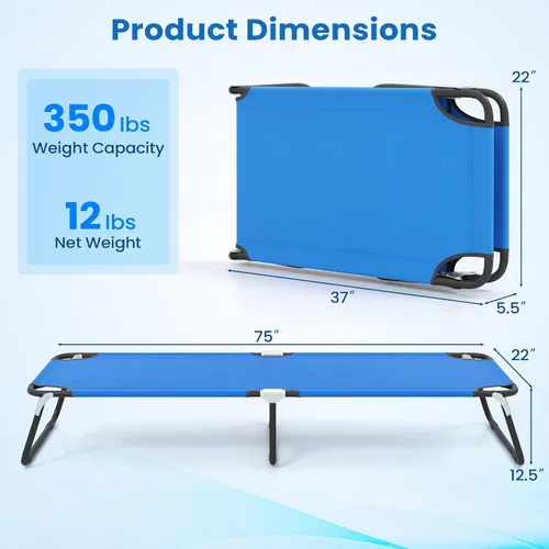 Vista 7 de Giantex Catre plegable de camping para adultos, cama portátil con tela Oxford 600D, marco resistente, capacidad de 350 libras, uso en 1 paso, silla