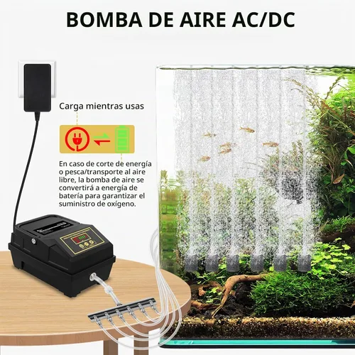 Vista 3 de AQQA Bomba de aire impermeable para estanque al aire libre con 6 salidas grande para acuario recargable, bomba de oxígeno, burbujeador de aire