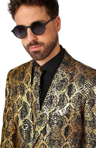 Vista 9 de Opposuits Disfraces de traje de fiesta metálica brillante para hombre, traje completo con chaqueta, pantalones y corbata