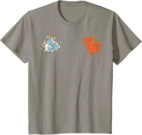 Vista 28 de Camiseta de gato ángel y diablo sentado en tu hombro Nerd Kitten, Negro