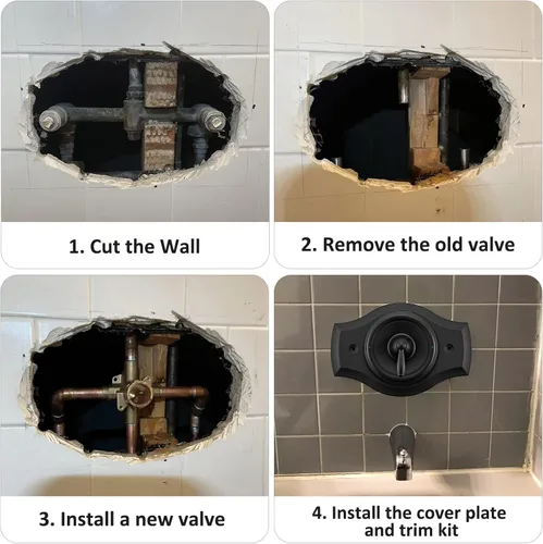 Vista 5 de Renovation - Placa de ducha para actualizaciones de ducha de 2 o 3 manijas a 1 mango, negro mate