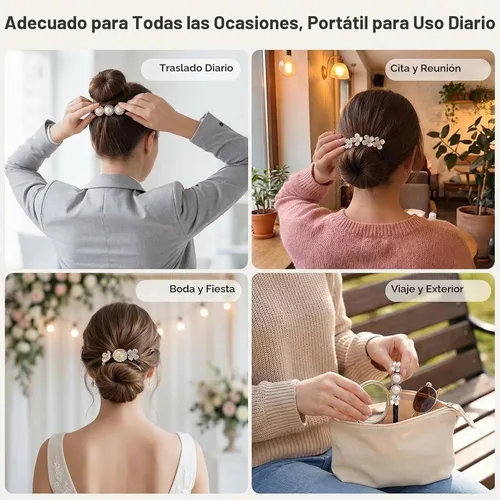 Vista 7 de 4 piezas de moños mágicos para el cabello con moldeadores de esponja de espuma Peal y flores, soportes para donas para torcer el cabello, rizos