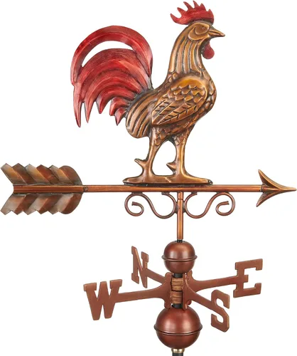 Vista 7 de Good Directions - Veleta de gallo enano rojo de cobre con pátina multicolor acabada a mano