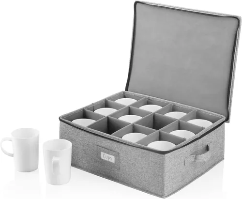 Vista 23 de Juego de 4 cajas de almacenamiento de porcelana para vajilla – Carcasa rígida y apilable – Tamaños: 12 – 10 – 8.5 pulgadas y 7 pulgadas de ancho