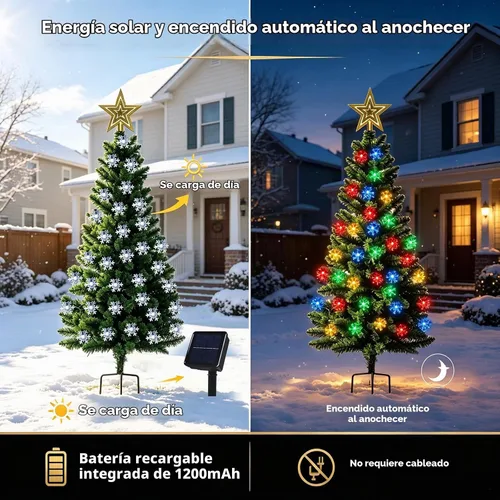 Vista 3 de Árbol de Navidad solar de 100 LED de 4 pies para decoraciones de Navidad al Árbol de Navidad para exteriores de 250 ramas, luces solares