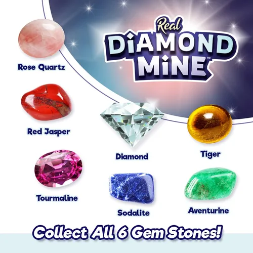Vista 4 de JA-RU Kit de excavación de piedras preciosas de mina de diamantes reales (paquete de 1) roca misteriosa, minerales y gemas para niños Rompe tus