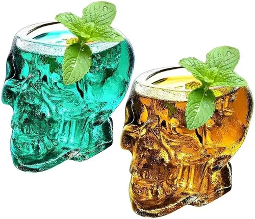 Vista 9 de Tvoip 2 vasos para cocina y comedor, vasos de estilo antiguo, vaso de calavera para servir bebidas mixtas de whisky escocés (2)