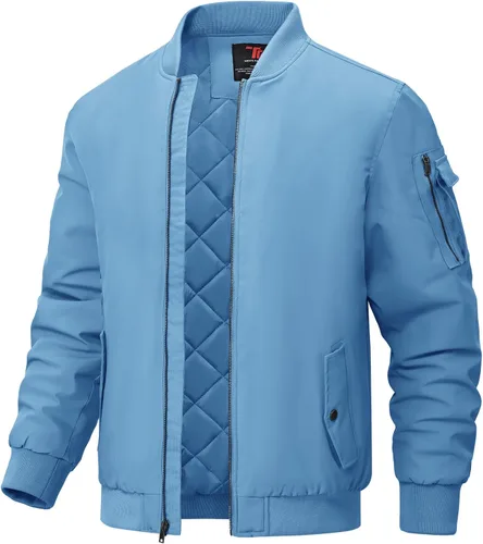 Vista 10 de BGOWATU - Chaqueta para hombre, impermeable, acolchada, tipo bomber, casual, para otoño e invierno, cálida y acolchada