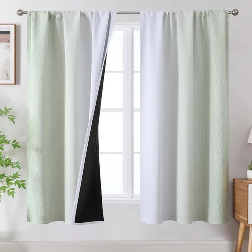 Vista 79 de Estelar Textiler Cortinas oscurecedoras beige y blanco grisáceo de 45 pulgadas de largo, cortinas graduadas con bloqueo de luz para baño, cortinas
