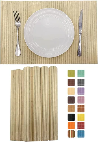 Vista 22 de Juego de 8 manteles individuales de bambú para sushi, estilo japonés, antideslizantes, de bambú, lavables, resistentes al calor, para comedor