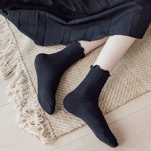 Vista 2 de Mcool Mary Calcetines para mujer, con volantes, estilo casual, transpirables, de punto, de algodón, con volantes, paquete de 6