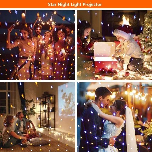 Vista 6 de Proyector de estrellas, luz nocturna de estrellas para niños, proyector de vacaciones al aire libre con 4 modos y control remoto, luces de Navidad