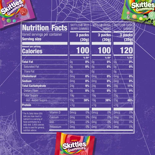 Vista 2 de Skittles Gummies Variedad de Tamaño Divertido Stand Up Bolsa Halloween 35.89 onzas cada una