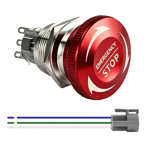 Vista 12 de Interruptor de botón de parada de emergencia de metal de 0.866 pulgadas, orificio de montaje de 12 V-250 V, orificio de montaje A de acero