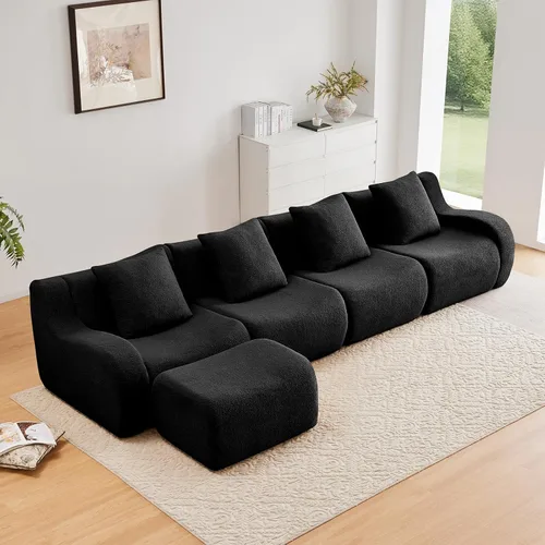 Vista 33 de Sofás de peluche sin hueso para sala de estar, juego de sofá modular negro con asiento profundo, sofá de gran tamaño, sofás para sala, cómodos sofás