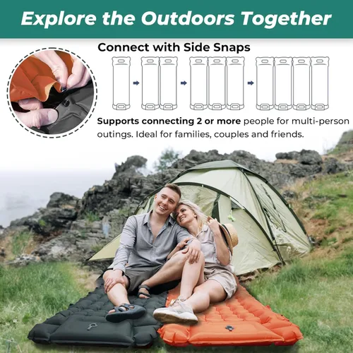 Vista 6 de Colchoneta de dormir inflable de 4 pulgadas de grosor con almohada ajustable y bomba de pie integrada, colchón de aire ligero para acampar con Gris