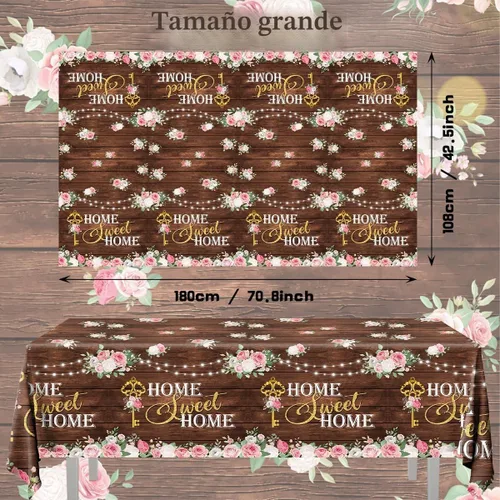 Vista 5 de Decoraciones de inauguración de la casa, 3 manteles para el hogar, mantel floral rústico de madera, cubierta de mesa de calentamiento de casa