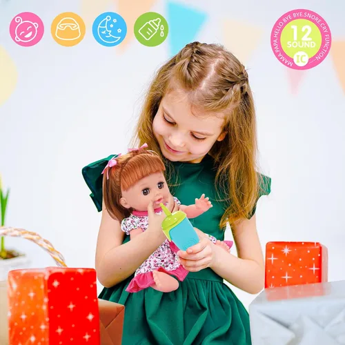 Vista 7 de Juego de juguetes para muñecas de bebé, juguetes de muñeca de 14", juego de juguetes para el cuidado de las muñecas de 25 piezas, juego de muñecas