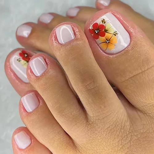 Vista 57 de Uñas postizas acrílicas artificiales negras para los dedos de los pies, ataúd a presión con diseños de flores blancas, uñas postizas reutilizables
