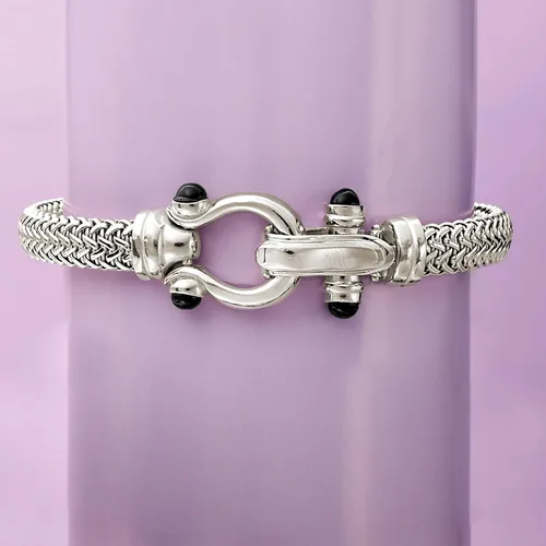 Vista 5 de Ross-Simons Italian Sterling Silver Horsebit Bracelet With Black Onyx