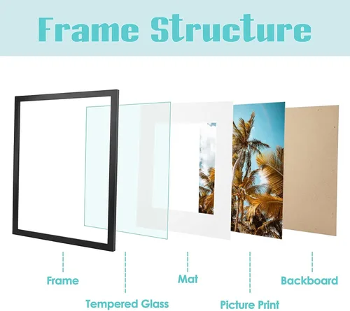Vista 3 de Frametory, Marco de fotos de 11 x 14 pulgadas con paspartú para fotos de 8 x 10 pulgadas, moldeado ancho de vidrio de alta definición, accesorios