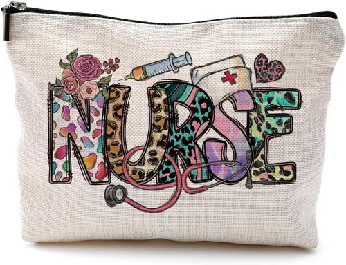 Vista 17 de Bolsas de maquillaje para enfermeras - Bolsas de cosméticos con cremallera para mujeres y estudiantes de enfermería Un estilo-enfermera-blanco
