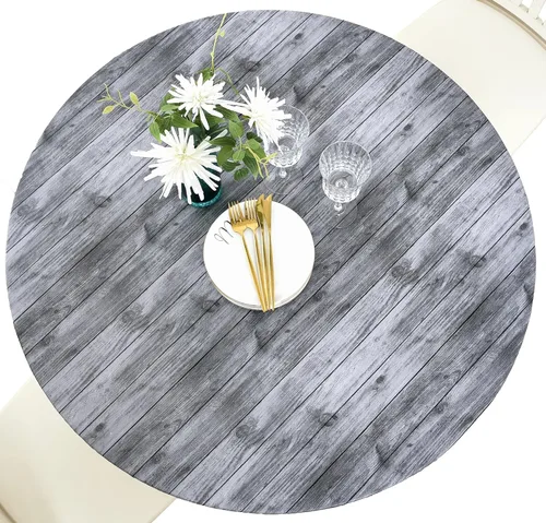 Vista 19 de Rally Home Goods Mantel redondo de vinilo ajustable para interiores y exteriores, respaldo de franela, borde elástico, funda de plástico impermeable