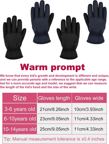 Vista 2 de 2 pares de guantes de nieve gruesos para niños, guantes de esquí para niños pequeños, guantes de invierno cálidos e impermeables para niños y niñas