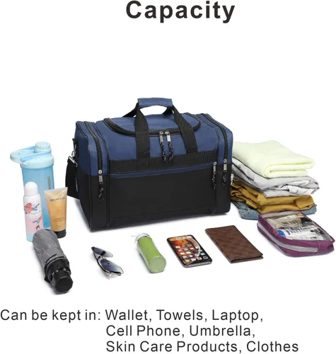 Vista 3 de AirBuyW Bolsa de lona de 16 pulgadas, de viaje, para fin de semana, para deporte, gimnasio, correa ajustable para hombres y mujeres, Azul Real
