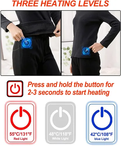 Vista 3 de TRUNYAQI Ropa interior térmica para mujer, leggings para mujer de nieve, conjunto de ropa interior térmica térmica para recargable USB