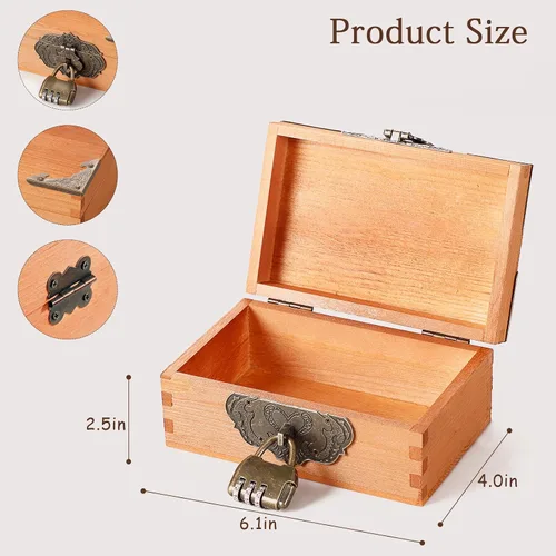 Vista 6 de Caja de recuerdos de boda personalizada con cerradura, caja de memoria decorativa de madera, caja de almacenamiento de fotos, aniversario