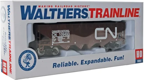 Vista 4 de Walthers Trainline Tolva compensada - Listo para funcionar- Escala HO nacional canadiense (marrón, blanco; logotipo grande)