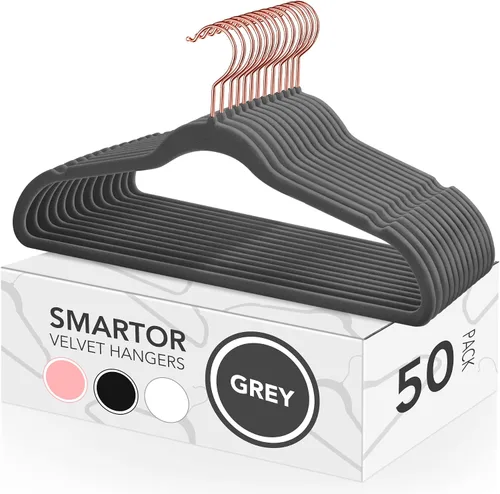 Vista 10 de Smartor Paquete de 50 perchas de terciopelo antideslizantes con gancho de oro rosa, perchas de terciopelo resistente para ropa de adultos, abrigos