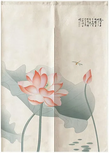Vista 3 de MYRU Tapiz de cortina japonesa Noren para puerta (loto verde, 33.5 x 59 pulgadas)