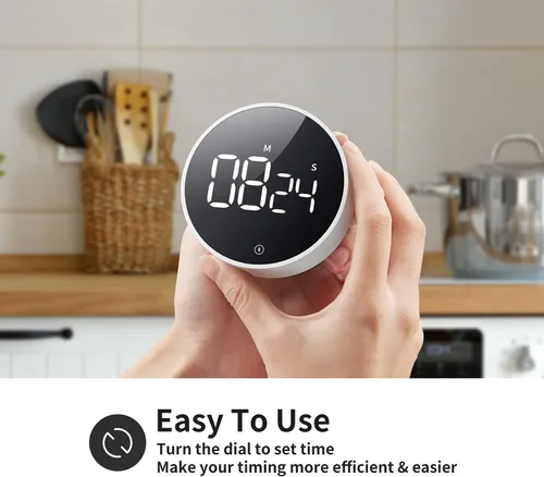 Vista 2 de VOCOO - Temporizador de cocina digital - Temporizador magnético de cuenta regresiva con pantalla LED grande, volumen ajustable, fácil de usar