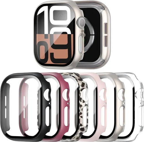 Vista 10 de Paquete de 6 fundas para Apple Watch SE 3 (2025)/SE 2/SE/Series 6/5/4 de 40 mm con protector de pantalla de vidrio templado, funda protectora