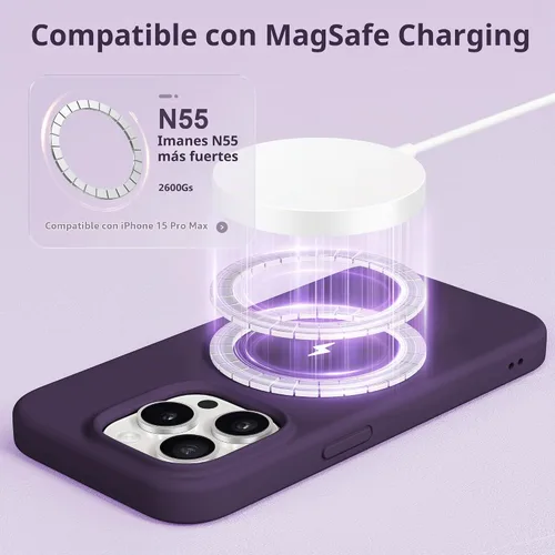 Vista 5 de GONEZ Funda de silicona para iPhone 15 Pro Max, compatible con Magsafe, protector de cámara + protector de pantalla, forro de microfibra suave